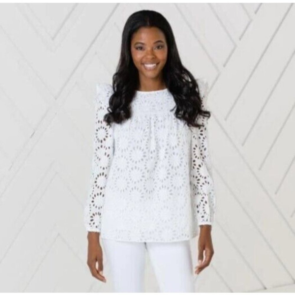 Sail to Sable STS Women's White Long Sleeve Eyelet Top Blouse sz XS NWT *READ - Picture 2 of 9